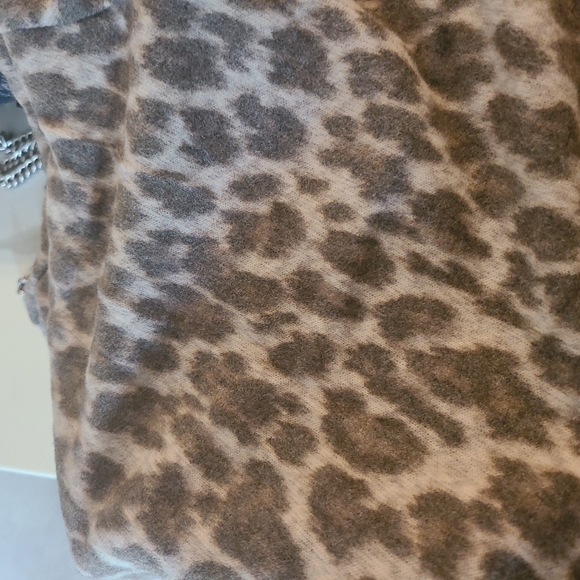 NWT Cream & Brown Animal Leopard Print Short Sleeve Tee & Wide Leg Pants EVA SET - Picture 5 of 5